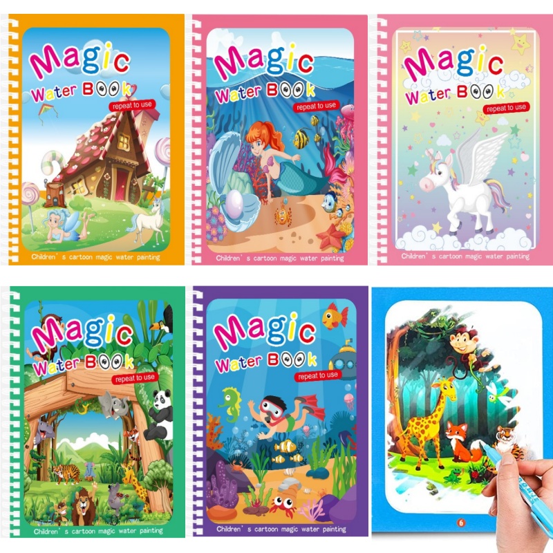 Reusable Water Magic Coloring Book - Magic Water Drawing Book เด็ก Montessori