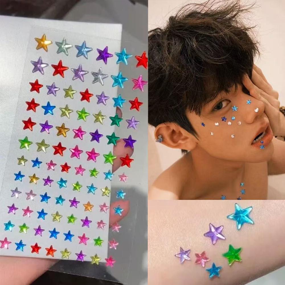 Music - สติกเกอร์ติดหน้าแบบมีกาวในตัว ประดับด้วยคริสตัลหลากสีสัน สำหรับงานเทศกาลดนตรี ปาร์ตี้เรฟ แต่งหน้า DIY