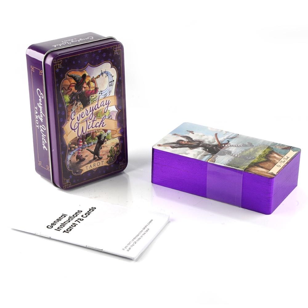 Tarot Deck With Guidebook - 10.3*6 ซม.ทุกวันแม่มดไพ่ทาโรต์ในกล่องโลหะดีบุกไพ่ทาโรต์พร้อมคู่มือ PDF Book Divination Fate
