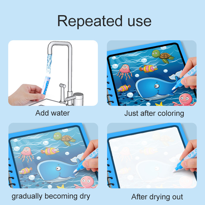 สมุดน้ำวิเศษพร้อมปากกา ของชำร่ - Reusable Water Magic Coloring Book บทวิจารณ์และราคา