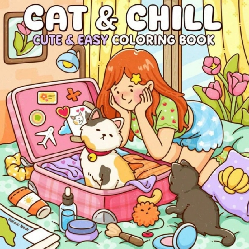 สมุดระบายสีแมวและเด็กผู้หญิงน่ - Adult Coloring Book Stress Relief บทวิจารณ์และราคา