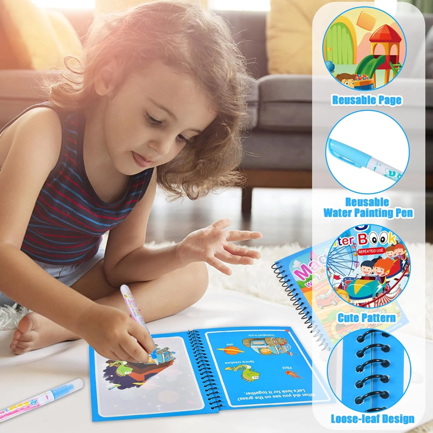 สมุดระบายสีแบบใช้ซ้ำได้ สมุดระ - Reusable Water Magic Coloring Book บทวิจารณ์และราคา